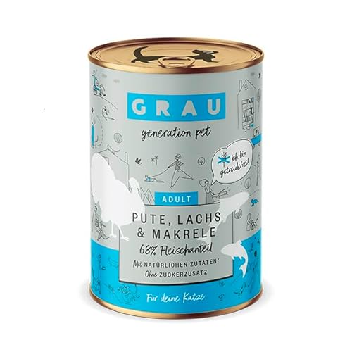 Grau – das Original – Nassfutter für Katzen - Pute, Lachs, Makrele, 1er Pack (1 x 400 g) von Grau