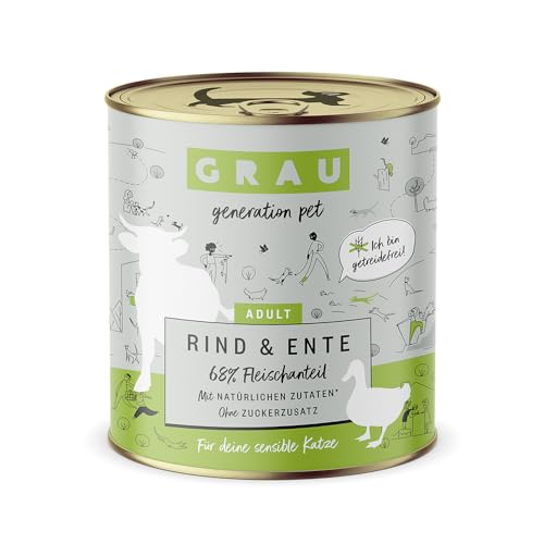 Grau – das Original – Nassfutter für Katzen - Rind & Ente, 1er Pack (1 x 800g), getreidefrei, für Erwachsene Katzen von Grau