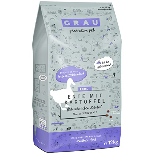 GRAU – das Original – Trockenfutter für Hunde - Ente & Kartoffel, 1er Pack (1 x 12 kg), getreidefrei, für sensible, erwachsene Hunde von Grau