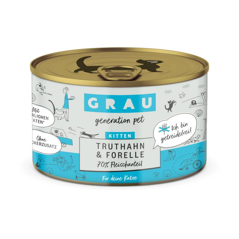 Grau getreidefreies Kittenfutter - Pute & Forelle - 6 x 200 g von Grau