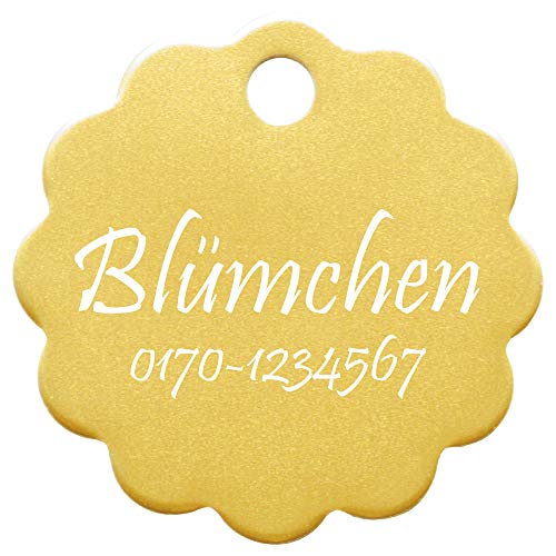 Hundemarke Blume mit Gravur auf Einer Seite (M (32x32mm), gelb) von GravoTech