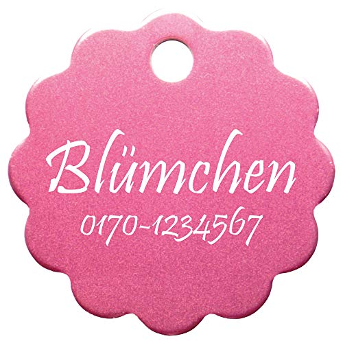 Hundemarke Blume mit Gravur auf Einer Seite (M (32x32mm), rosa) von GravoTech