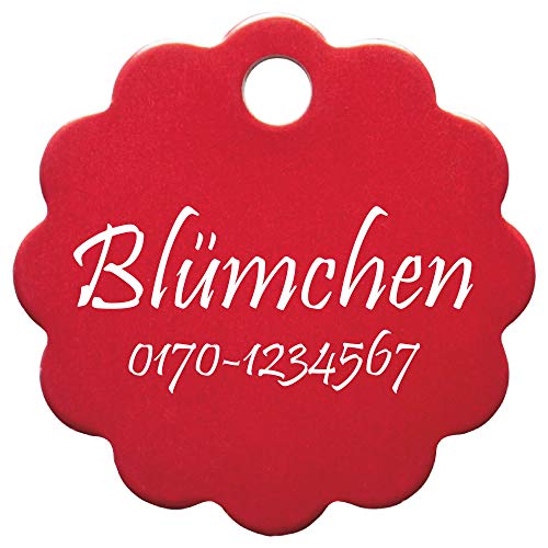 Hundemarke Blume mit Gravur auf Einer Seite (M (32x32mm), rot) von GravoTech