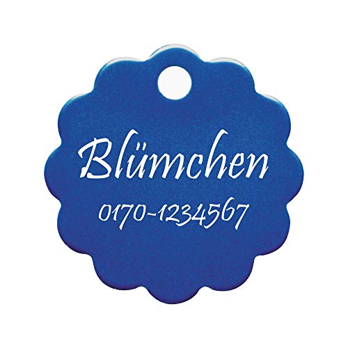 Hundemarke Blume mit Gravur auf Einer Seite (S (25x25mm), dunkelblau) von GravoTech