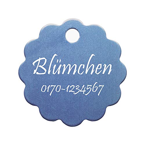 Hundemarke Blume mit Gravur auf Einer Seite (S (25x25mm), hellblau) von GravoTech