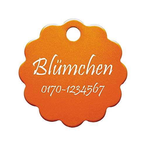 Hundemarke Blume mit Gravur auf Einer Seite (S (25x25mm), orange) von GravoTech