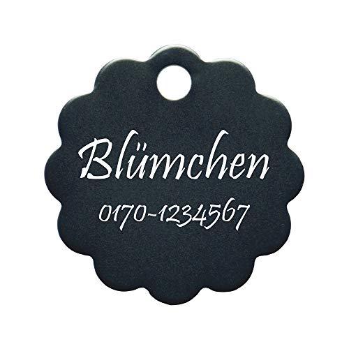 Hundemarke Blume mit Gravur auf Einer Seite (S (25x25mm), schwarz) von GravoTech