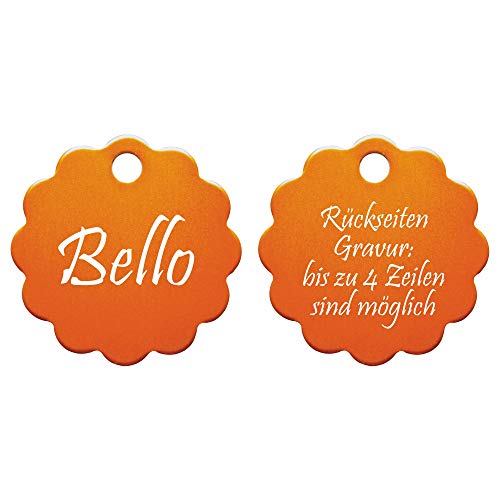 Hundemarke Blume mit Gravur auf beiden Seiten (M (32x32mm), orange) von GravoTech