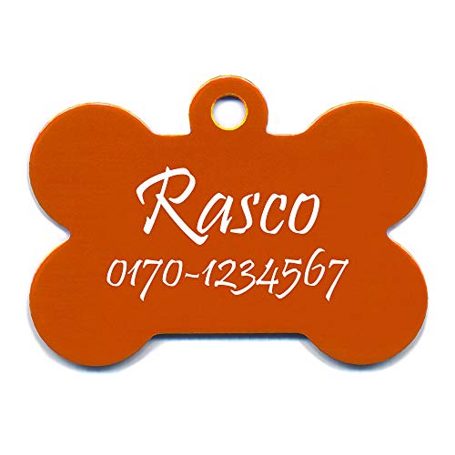 Hundemarke Knochen mit Gravur auf Einer Seite (M (38x27mm), orange) von GravoTech