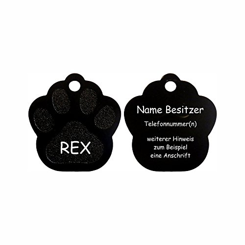 Hundemarke Pfote mit Gravur auf beiden Seiten (S (26x28mm), schwarz) von GravoTech