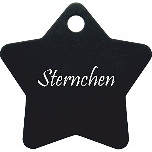 Hundemarke Stern mit Gravur auf Einer Seite (M (37x37mm), schwarz) von GravoTech