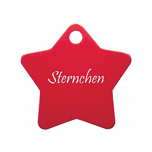 Hundemarke Stern mit Gravur auf Einer Seite (S (27x27mm), rot) von GravoTech