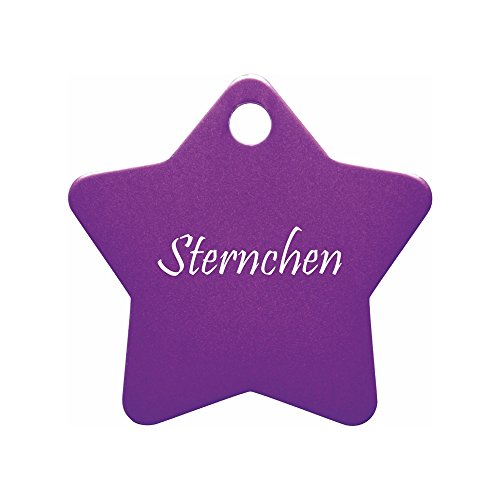 Hundemarke Stern mit Gravur auf Einer Seite (S (27x27mm), violett) von GravoTech