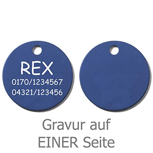 einfache runde Hundemarke mit Gravur auf Einer Seite (S (25mm), blau) von GravoTech