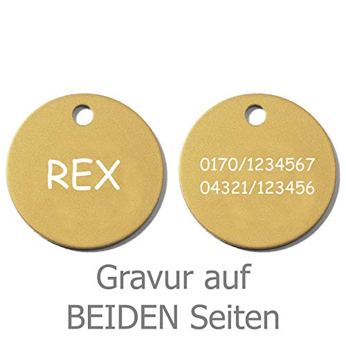 einfache runde Hundemarke mit Gravur auf beiten Seiten (S (25mm), gelb) von GravoTech