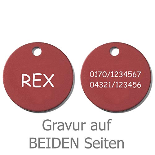 einfache runde Hundemarke mit Gravur auf beiten Seiten (S (25mm), rot) von GravoTech