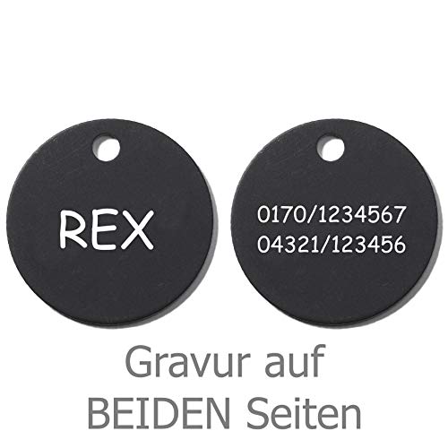 einfache runde Hundemarke mit Gravur auf beiten Seiten (S (25mm), schwarz) von GravoTech