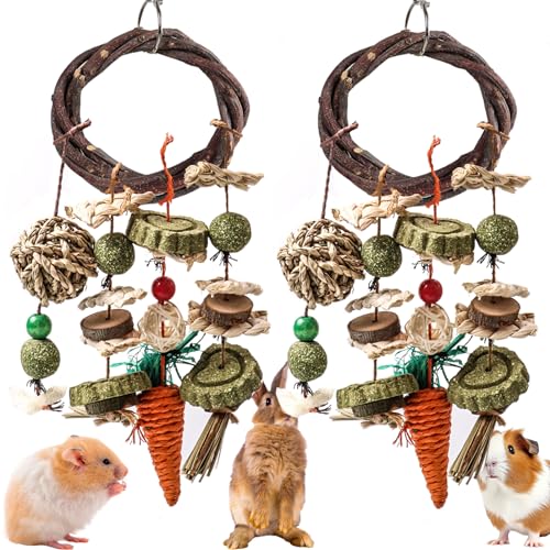 Grddaef Kaninchen Kauspielzeug, Hasenkäfig Hängespielzeug Rattan Ring Leckerlis Zähneknirschen für Kaninchen Meerschweinchen Chinchilla Hamster Frettchen von Grddaef