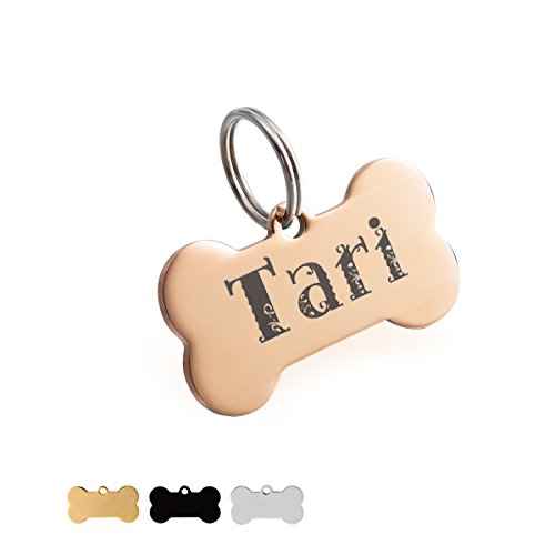 Hundemarke mit Gravur Edelstahl Haustiere ID Tag Personalisiert Knochen Adressanhänger(Rose Gold,M) von Gredstar