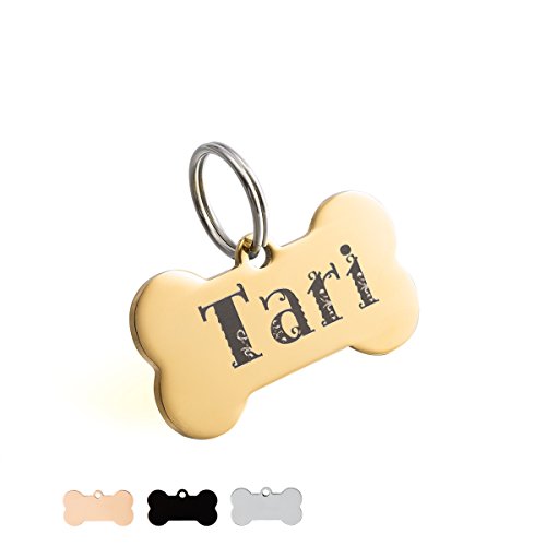 Hundemarke mit Gravur Edelstahl Haustiere ID Tag Personalisiert Knochen Adressanhänger(Gold,L) von Gredstar