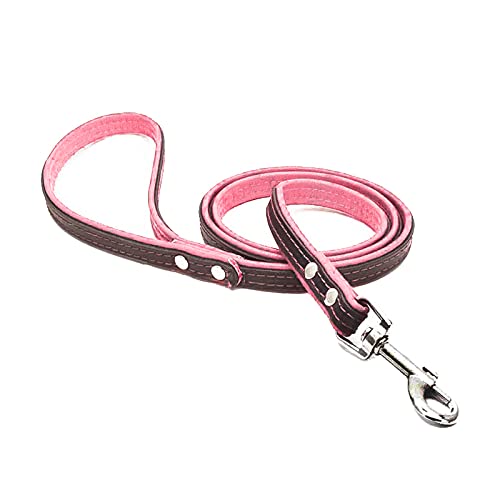 Leder Hundeleine 1,2m für Kleinere bis Größere Hunde,Leder Leine Laufleine Hundeleine mit Gepolsterten Griffen Trainingsleine (Rosa, M(Breit 1,9cm, Länge 120 cm)) von Gredstar