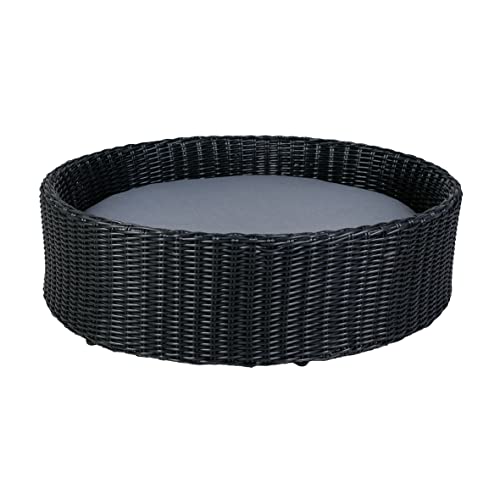 greemotion Hundebett aus schwarzem Polyrattan mit Kissen, ca. 85 x 25 x 75 cm von Greemotion