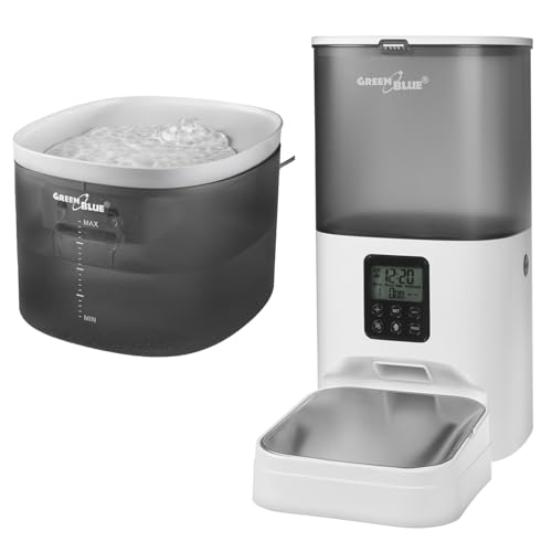 Green Blue Futterspender & Wasserspender Set | Automatische Futter- und Wasserstation für Haustiere | 6L Futterspender & 3L Trinkbrunnen | USB-betrieben | Filter von Green Blue