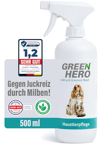 Green Hero Mittel gegen Juckreiz bei Milben 500 ml für Hunde & Katzen | Haustierpflege Spray unterstützt den Regenerationsprozess bei Grasmilben Milben Räude Reizungen Läusen Anti Juckreiz von Green Hero