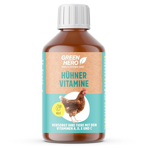 Green Hero Hühner Vitaminkonzentrat 250 ml | Vitamine A, D, E & C für Hühner & Tauben | Unterstützt Gesundheit im Winter & Legeleistung | Auch für Küken, Enten, Gänse & Geflügel | Futterergänzungsmitt von Green Hero