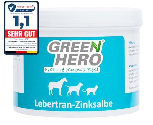 Green Hero Lebertran-Zinksalbe, 500g, bei Hautproblemen von Haustieren, unterstützend bei Wunden, Reizungen, Juckreiz, Mauke und Anderen Hautproblemen, für Pferd, Hund, Katze und Co von Green Hero