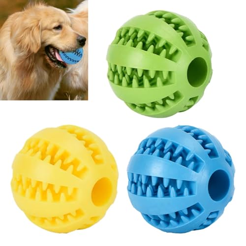Green Hut Interaktives Hundespielzeug, 3 Stück, 7 cm, Hundespielzeug, Ball, langlebiges Hunde-Puzzle-Spielzeug, Zahnreinigung, Spender, Hundespielzeug, Feeder, Kau-Zahnreinigungsball, bissfester von Green Hut
