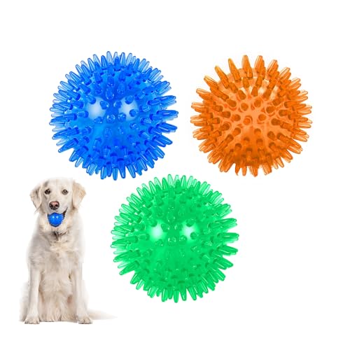 Green Hut Quietschende Hundespielzeugbälle für Haustiere, 6,3 cm, Spike-Bälle für saubere Zähne und Training, stachelige Hundebälle für aggressive Kauer, 3 Stück von Green Hut