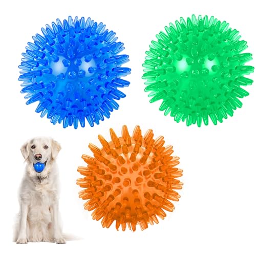 Green Hut Quietschende Hundespielzeugbälle für Haustiere, 8,9 cm, Spike-Bälle für saubere Zähne und Training, stachelige Hundebälle für aggressive Kauer, 3 Stück von Green Hut