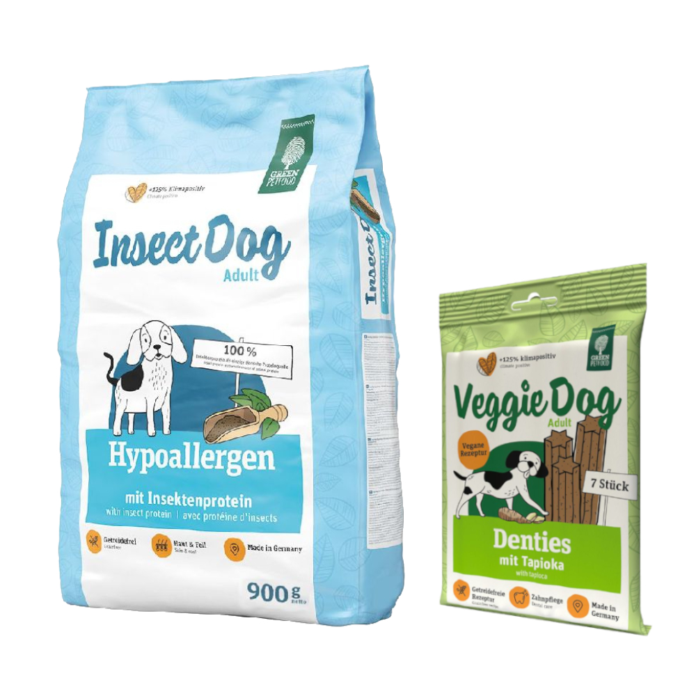 900 g Green Petfood + 180 g VeggieDog Denties Snack gratis! - InsectDog hypoallergen von Green Petfood