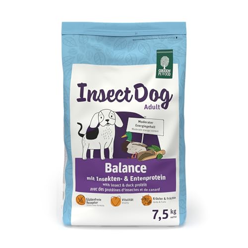 Green Petfood InsectDog Balance (1 x 7,5 kg) | Adult | Premium Trockenfutter für ausgewachsene Hunde | Enten- & Insektenprotein | glutenfrei | mit Vitamin E & C | niedriger Fettgehalt | 1er Pack von Green Petfood