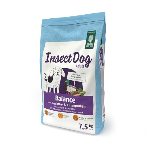 Green Petfood InsectDog Balance (1 x 7,5 kg) | Adult | Premium Trockenfutter für ausgewachsene Hunde | Enten- & Insektenprotein | glutenfrei | mit Vitamin E & C | niedriger Fettgehalt | 1er Pack von Green Petfood