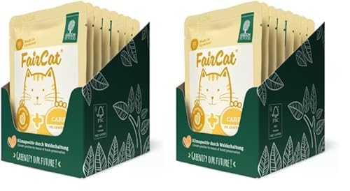 Green Petfood FairCat Care (8 x 85 g), getreidefreies Katzenfutter für ausgewachsene Katzen, Nassfutter für Sensible Katzen, mit Tierwohl-Hühnchen und Cranberrys, 8er-Pack (Packung mit 2) von Green Petfood