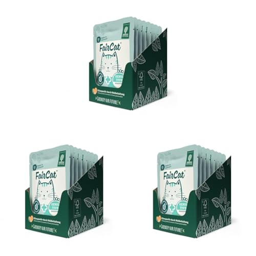 Green Petfood FairCat Sensitive (8 x 85 g), getreidefreies Katzenfutter mit Flohsamenschalen & Fenchel, Katzennassfutter für ausgewachsene und wählerische Katzen, Katzenfutter mit angenehmen Duft von Green Petfood