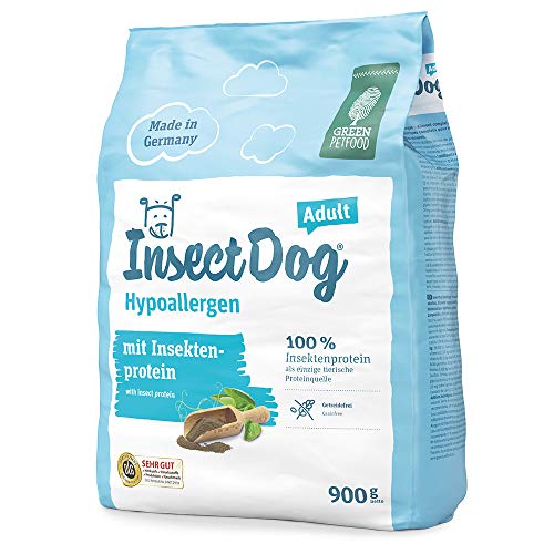 Green Petfood InsectDog Hypoallergen (5 x 900 g) – getreidefreies, hypoallergenes Trockenfutter für ausgewachsene, empfindliche Hunde – mit Insektenprotein, Futter für allergische Hunde, 5er Pack von Green Petfood