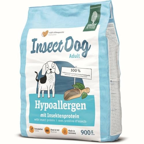 Green Petfood InsectDog Hypoallergen (900 g) – getreidefreies, hypoallergenes Trockenfutter für ausgewachsene, empfindliche Hunde – mit Insektenprotein, Futter für allergische Hunde von Green Petfood