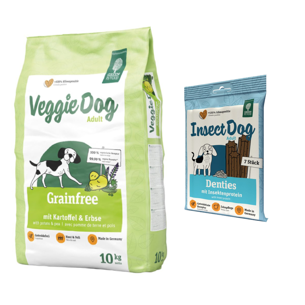 Kombi-Paket: 10 kg Green Petfood + 3 x 180 g InsectDog Denties - 10 kg InsectDog hypoallergen + 3 x 180 g Denties von Green Petfood