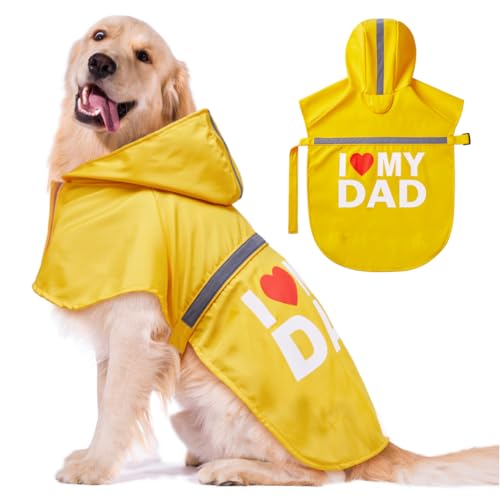 GreenJoy Hunde-Regenmantel mit niedlichem Aufdruck, wasserdichte Hunde-Regenjacke mit reflektierenden Streifen und Loch für die Leine, verstellbarer Hunde-Regenmantel für kleine, mittelgroße und große von GreenJoy