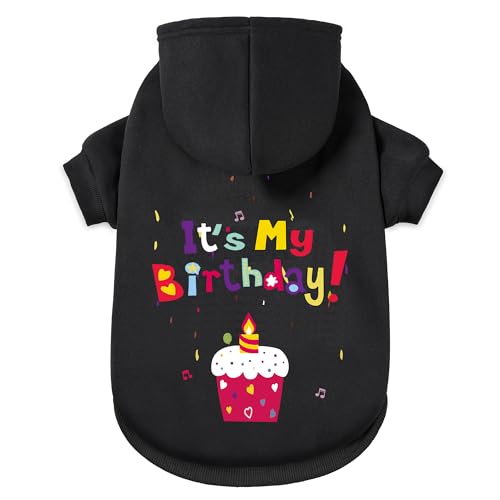 GreenJoy Hundepullover, Hunde-Kapuzenpullover für kaltes Wetter, Kapuzen-Sweatshirt für Welpen, Katzen, kleine, mittelgroße und große Hunde, Schwarz (It's My Birthday), Größe M von GreenJoy