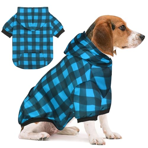 Hundepullover mit Karomuster, für Hunde und Katzen, warm und weich, für kaltes Wetter, für Weihnachten (Blau, Größe M) von GreenJoy