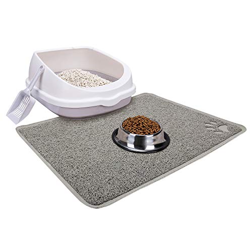 Katzentoilette mit Deckel für Katzentoilette und Katzentoilette mit Deckel, Kot-Heber, Schaufel, Katzenstreu, Futtermatte und Edelstahl-Schüssel-Starter-Set für kleine Katzen, 4 Stück von GreenJoy