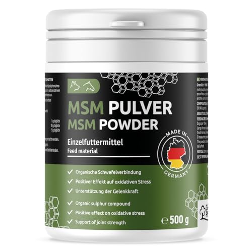 GreenPet MSM Pulver für Hunde & Pferde 500 g – Hochreines Methylsulfonylmethan, Reinheitsgrad 99,94%, Organischer Schwefel, Gelenkpulver für Sehnen, Bändern & Knorpel- Schwefel von GreenPet