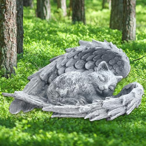 GreenYeah Katze Engel Gedenkstein, Katze Engel Haustier Denkmal Grab Marker Tribut Statue, Katze Engel Gartendeko Figuren, Grabschmuck für Katze, Gedenkstein für Haustierkatzen, Garten Zuhause Deko von GreenYeah