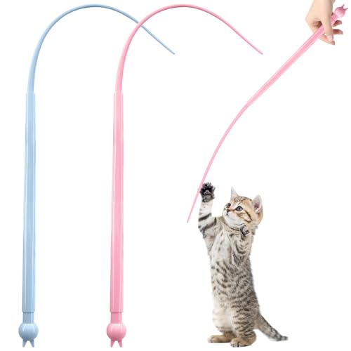 GreenYeah 2PCS Katzenangel Lang, Twiggle Tail Katzenangel, Katzenspielzeug Set, Silikon Teaser Katzen Zauberstab Spielzeug, Mausschwanzförmiges Zauberstabspielzeug für Kätzchen, Indoor Cat Toys von GreenYeah