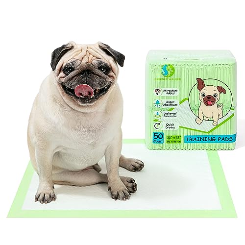 Trainingsunterlagen für Hunde und Welpen, 56x56 cm Welpenunterlage - 50 Stück mit Anti-Rutsch-Klebestreifen, Auslaufsicheres Hygieneunterlagen mit Schnell Trocknender Oberfläche von Greener Walker