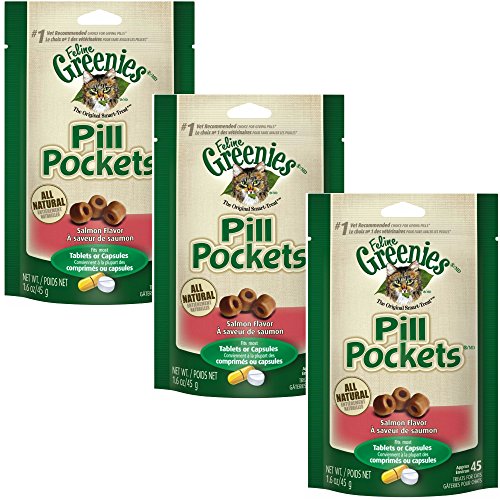 Feline Greenies Pill Pockets Salmon 45 Count 1.6 oz 3 Pack for Cat Medicine von Greenies